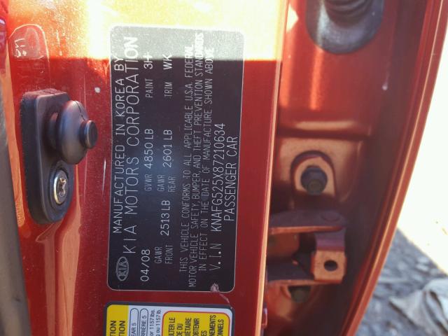 KNAFG525X87210634 - 2008 KIA RONDO BASE RED photo 10