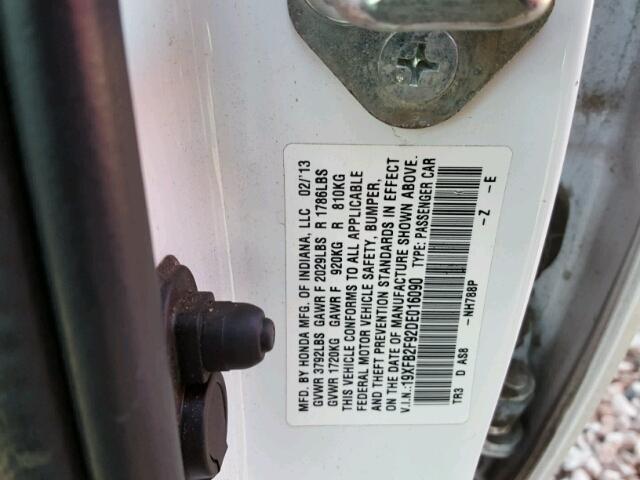 19XFB2F92DE016090 - 2013 HONDA CIVIC EXL WHITE photo 10