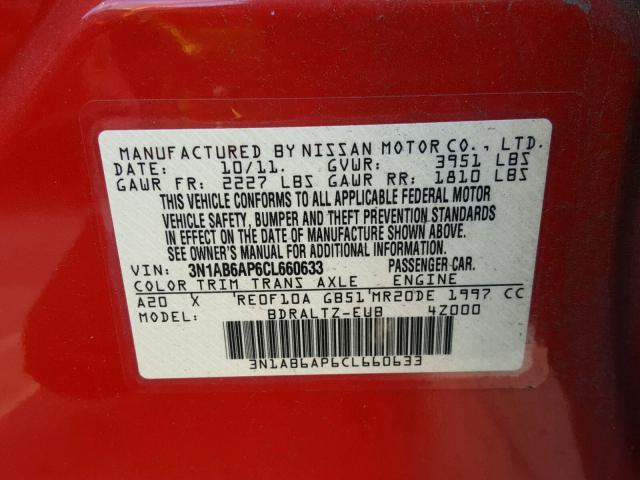 3N1AB6AP6CL660633 - 2012 NISSAN SENTRA 2.0 RED photo 10