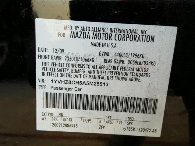 1YVHZ8CH5A5M25513 - 2010 MAZDA 6 I BLACK photo 10