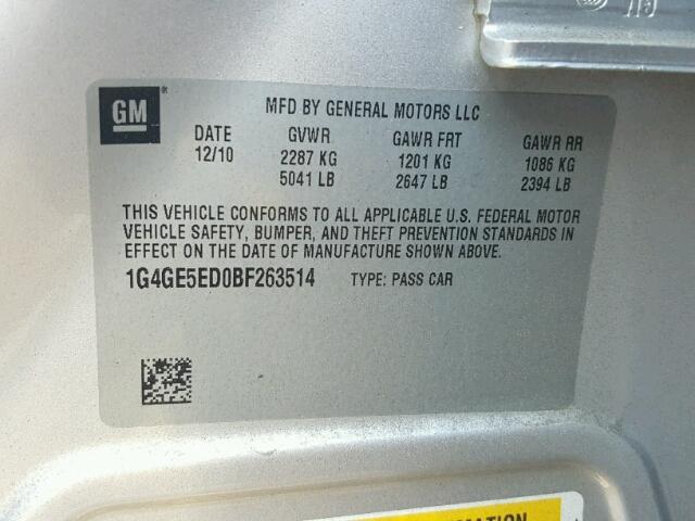 1G4GE5ED0BF263514 - 2011 BUICK LACROSSE C SILVER photo 10