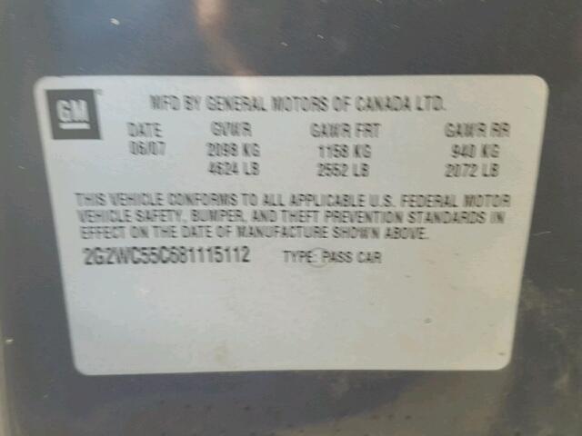 2G2WC55C681115112 - 2008 PONTIAC GRAND PRIX BLACK photo 10