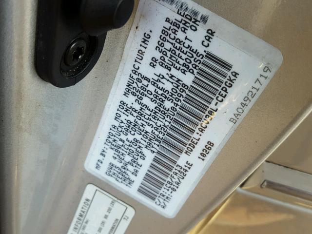 4T1BE32K12U049998 - 2002 TOYOTA CAMRY LE SILVER photo 10