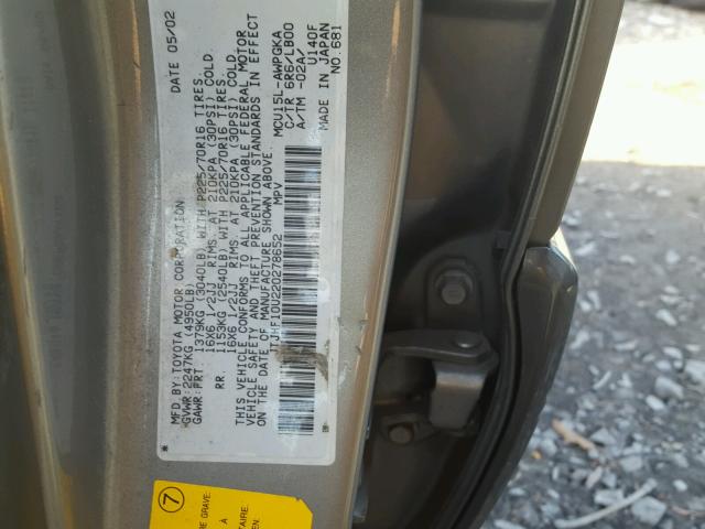 JTJHF10U220278652 - 2002 LEXUS RX 300 GRAY photo 10