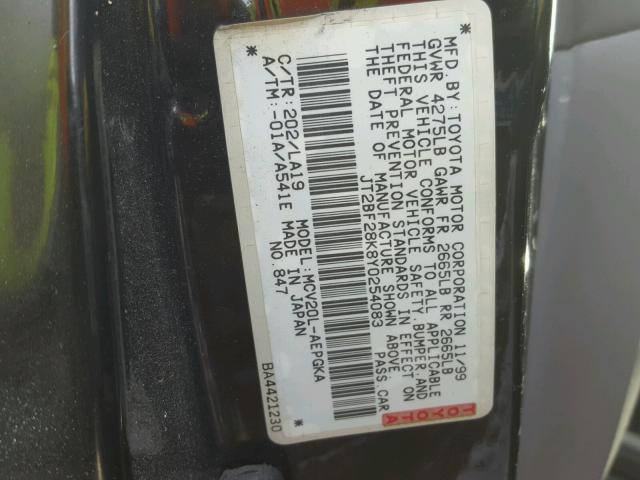 JT2BF28K8Y0254083 - 2000 TOYOTA CAMRY LE BLACK photo 10