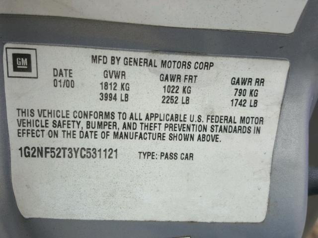 1G2NF52T3YC531121 - 2000 PONTIAC GRAND AM S ვერცხლისფერი ფოტო 10