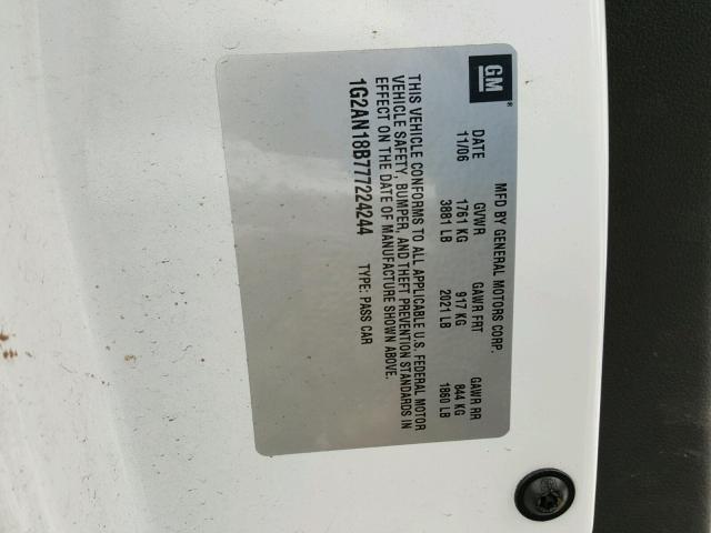 1G2AN18B777224244 - 2007 PONTIAC G5 GT WHITE photo 10