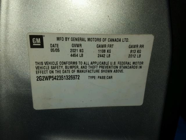 2G2WP542351326972 - 2005 PONTIAC GRAND PRIX ვერცხლისფერი ფოტო 10