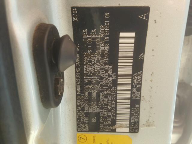 2T2HA31U34C024335 - 2004 LEXUS RX 330 SILVER photo 10