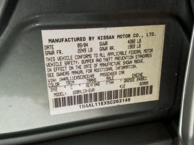 1N4AL11EX5C263149 - 2005 NISSAN ALTIMA S GRAY photo 10