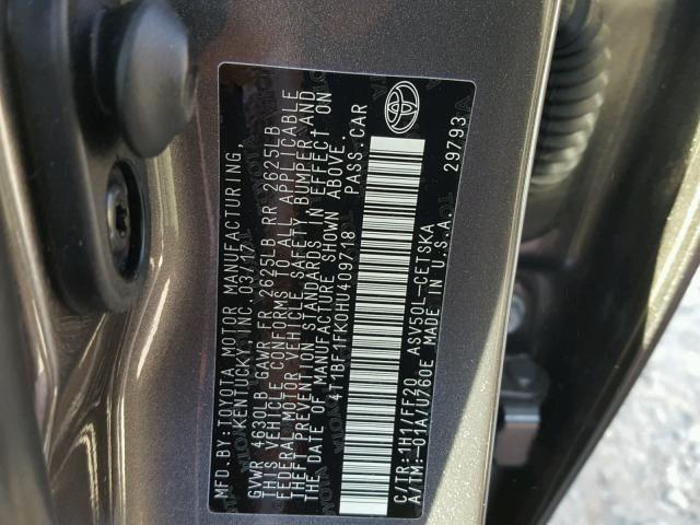 4T1BF1FK0HU409718 - 2017 TOYOTA CAMRY LE 灰色 照片 10