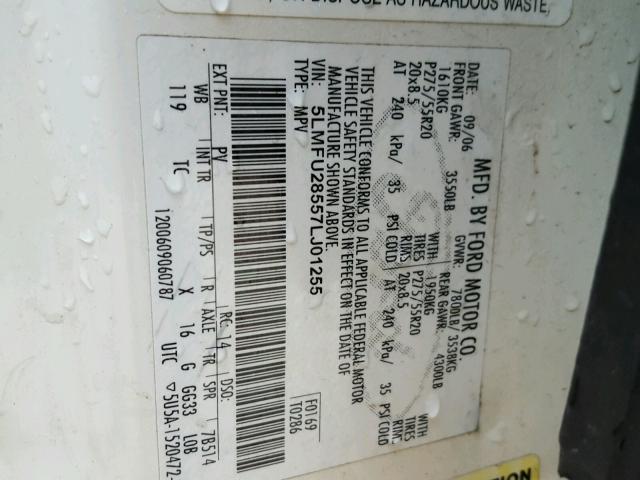 5LMFU28557LJ01255 - 2007 LINCOLN NAVIGATOR 白色 照片 10