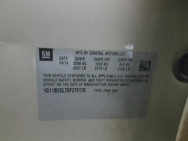 1G11B5SL7EF270178 - 2014 CHEVROLET MALIBU LS 棕色 照片 10