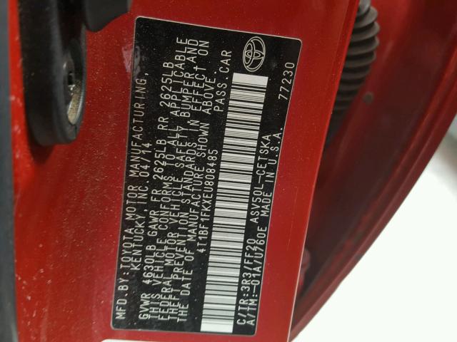 4T1BF1FKXEU808485 - 2014 TOYOTA CAMRY L RED photo 10