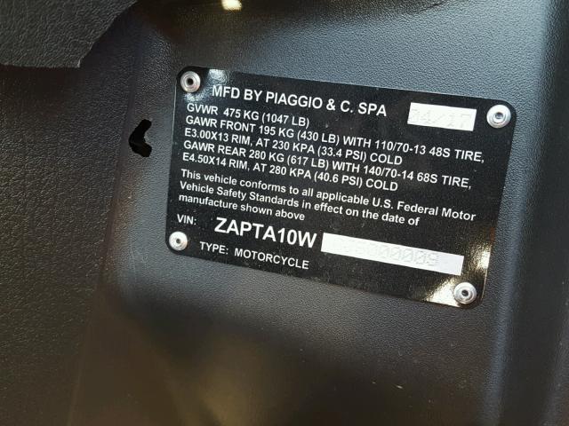 ZAPTA10W6J5000009 - 2018 PIAGGIO MP3 500 GRAY photo 10