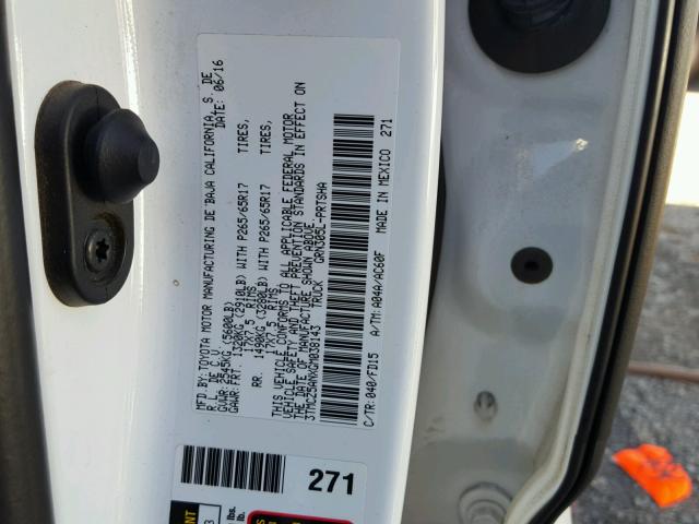 3TMCZ5ANXGM038143 - 2016 TOYOTA TACOMA DOU WHITE photo 10