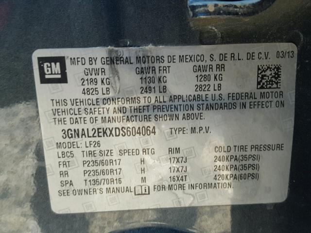 3GNAL2EKXDS604064 - 2013 CHEVROLET CAPTIVA LS 灰色 照片 10