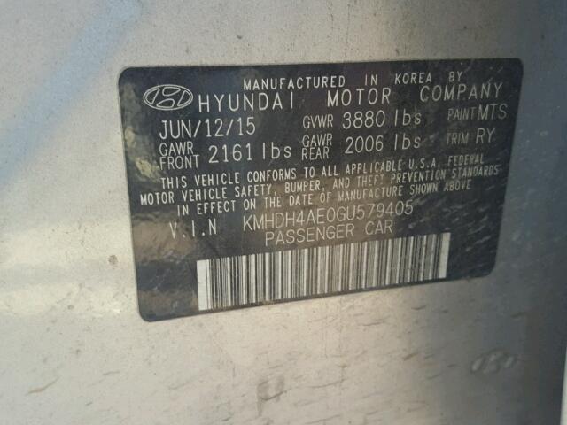 KMHDH4AE0GU579405 - 2016 HYUNDAI ELANTRA SE SILVER photo 10