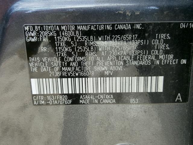 2T3BFREV5EW166078 - 2014 TOYOTA RAV4 LE GRAY photo 10