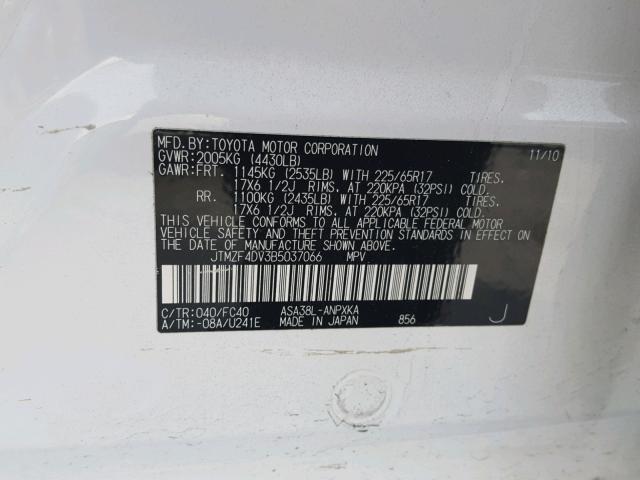 JTMZF4DV3B5037066 - 2011 TOYOTA RAV4 WHITE photo 10