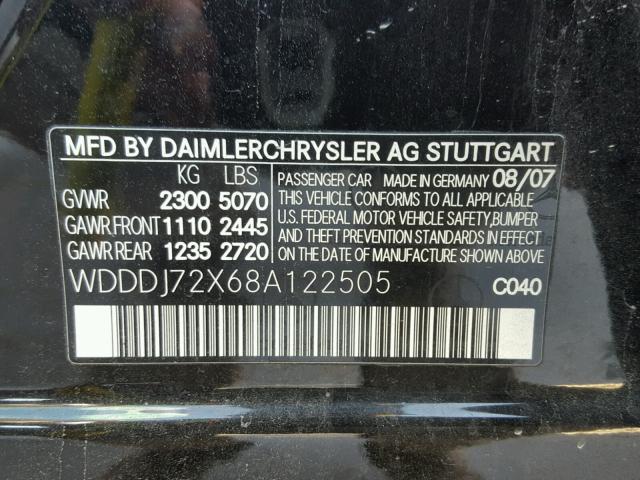 WDDDJ72X68A122505 - 2008 MERCEDES-BENZ CLS 550 BLACK photo 10