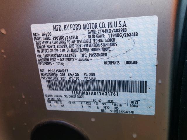 1LNHM87A81Y631761 - 2001 LINCOLN LS 棕色 照片 10