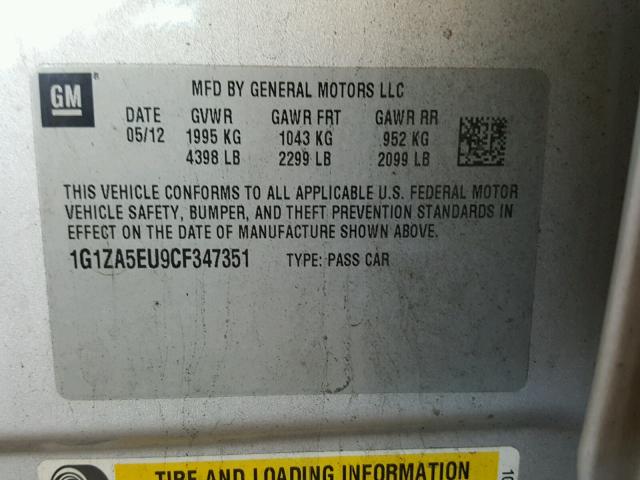 1G1ZA5EU9CF347351 - 2012 CHEVROLET MALIBU LS 银色 照片 10