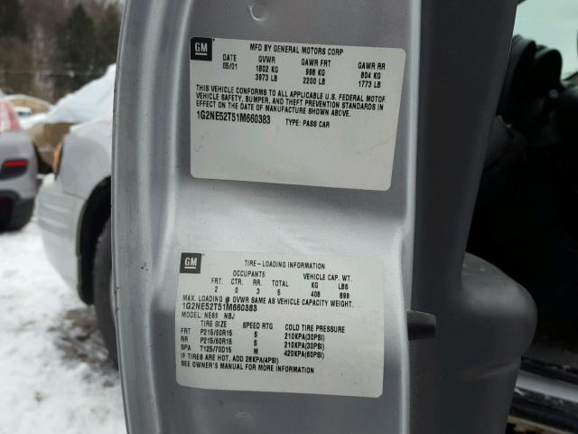 1G2NE52T51M660383 - 2001 PONTIAC GRAND AM S 银色 照片 10