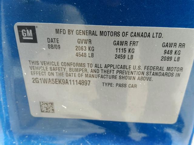 2G1WA5EK9A1114897 - 2010 CHEVROLET IMPALA LS BLUE photo 10