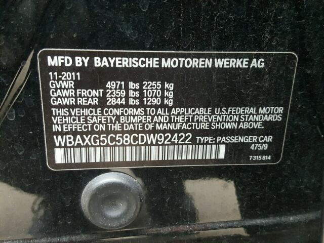 WBAXG5C58CDW92422 - 2012 BMW 528 I BLACK photo 10