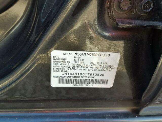 JN1CA31D01T613526 - 2001 NISSAN MAXIMA GXE GRAY photo 10