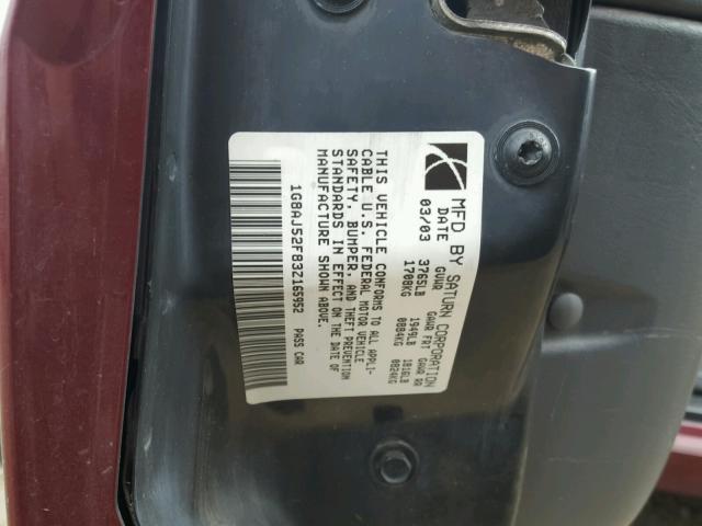 1G8AJ52F83Z165952 - 2003 SATURN ION LEVEL MAROON photo 10