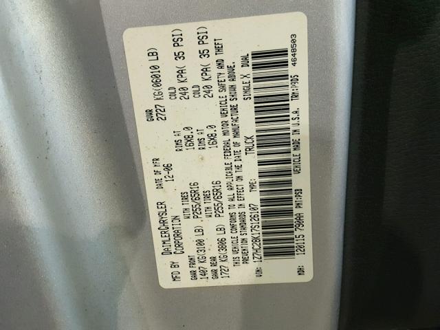 1Z7HC28K17S126107 - 2007 MITSUBISHI RAIDER LS SILVER photo 10