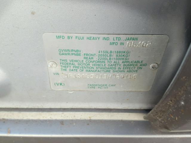 JF1SG65613H724165 - 2003 SUBARU FORESTER 2 SILVER photo 10