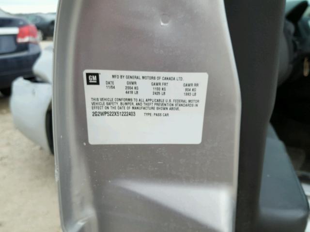 2G2WP522X51222403 - 2005 PONTIAC GRAND PRIX GRAY photo 10