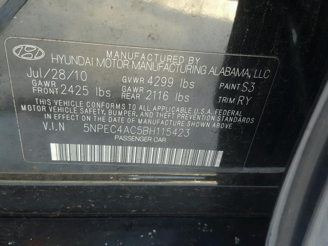 5NPEC4AC5BH115423 - 2011 HYUNDAI SONATA SE BLACK photo 10