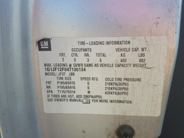 1G1JF12F847136134 - 2004 CHEVROLET CAVALIER L SILVER photo 10