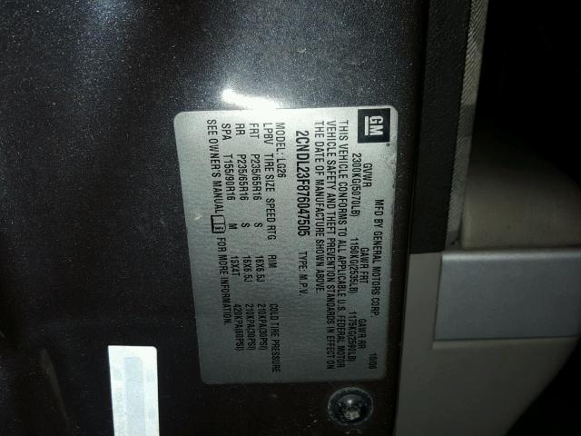 2CNDL23F876047505 - 2007 CHEVROLET EQUINOX LS GRAY photo 10