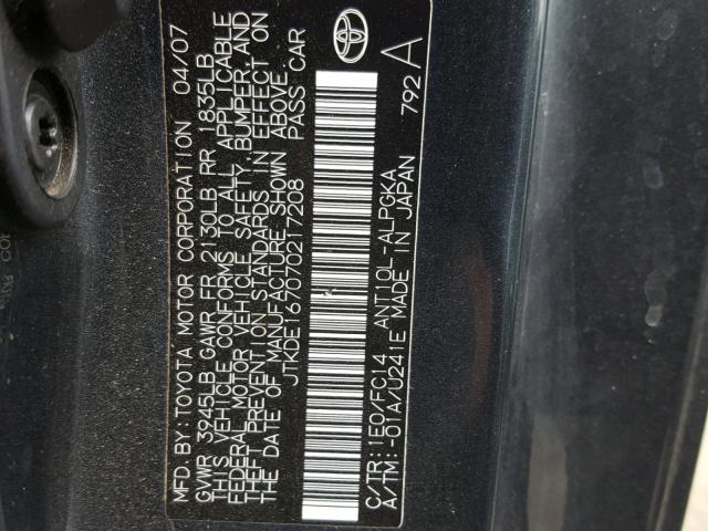 JTKDE167070217208 - 2007 TOYOTA SCION TC 灰色 照片 10