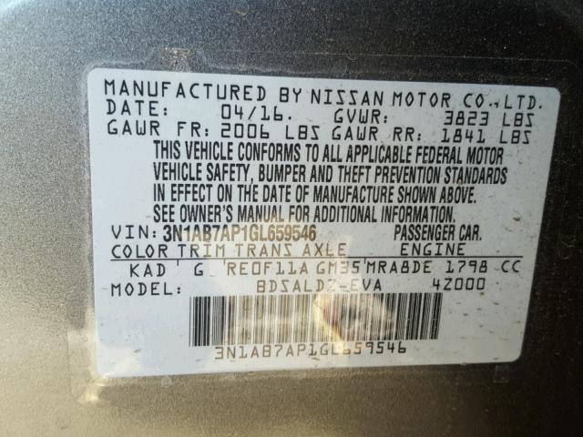 3N1AB7AP1GL659546 - 2016 NISSAN SENTRA S GRAY photo 10