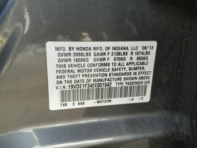 19VDE1F34EE001542 - 2014 ACURA ILX 20 GRAY photo 10