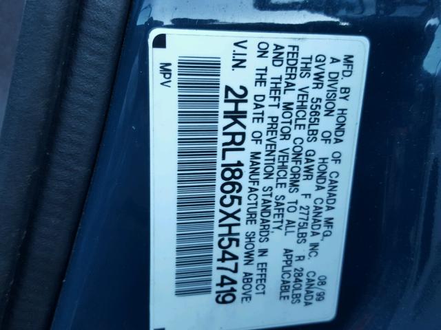 2HKRL1865XH547419 - 1999 HONDA ODYSSEY EX BLUE photo 10