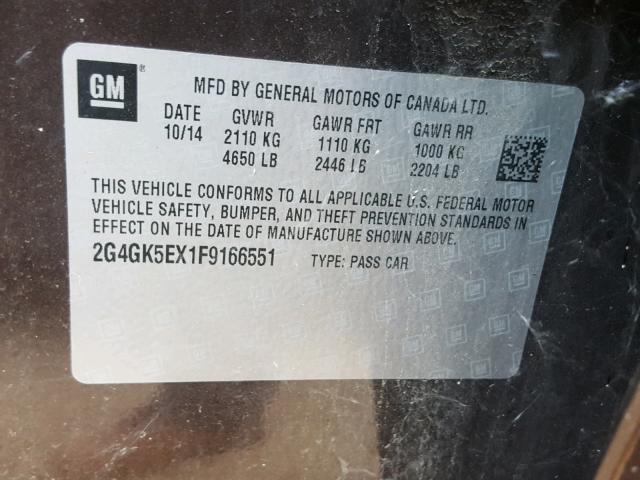 2G4GK5EX1F9166551 - 2015 BUICK REGAL 棕色 照片 10