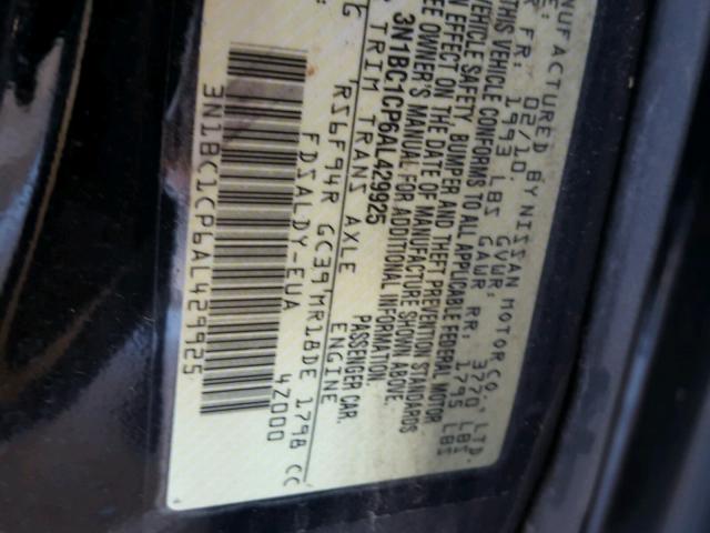 3N1BC1CP6AL429925 - 2010 NISSAN VERSA S BLACK photo 10