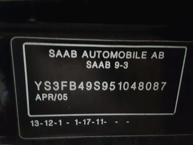 YS3FB49S951048087 - 2005 SAAB 9-3 LINEAR BLACK photo 10