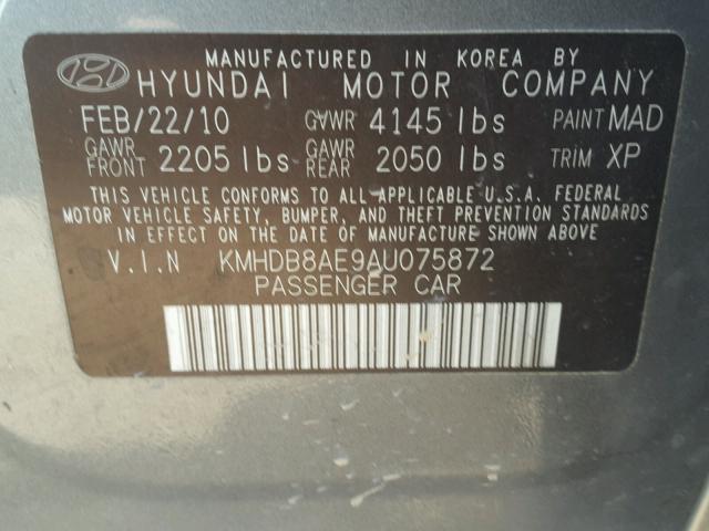 KMHDB8AE9AU075872 - 2010 HYUNDAI ELANTRA TO GRAY photo 10