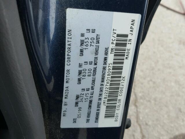 JM1BJ2227X0180975 - 1999 MAZDA PROTEGE DX BLUE photo 10