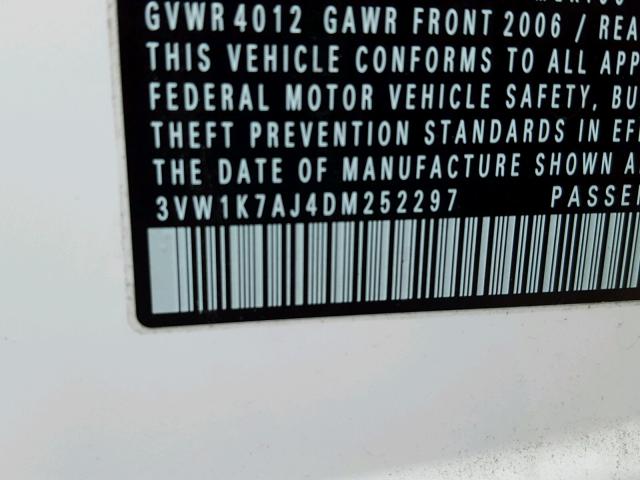 3VW1K7AJ4DM252297 - 2013 VOLKSWAGEN JETTA BASE WHITE photo 10