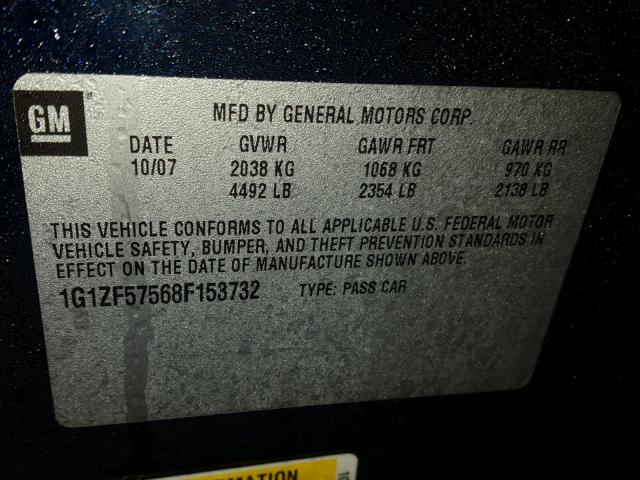 1G1ZF57568F153732 - 2008 CHEVROLET MALIBU HYB BLUE photo 10