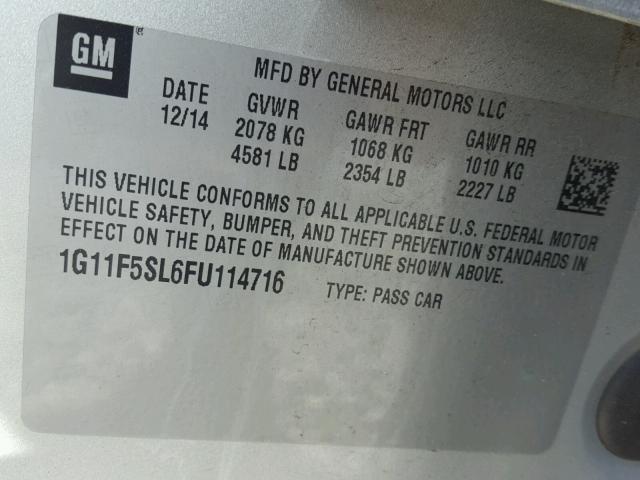 1G11F5SL6FU114716 - 2015 CHEVROLET MALIBU LTZ 银色 照片 10